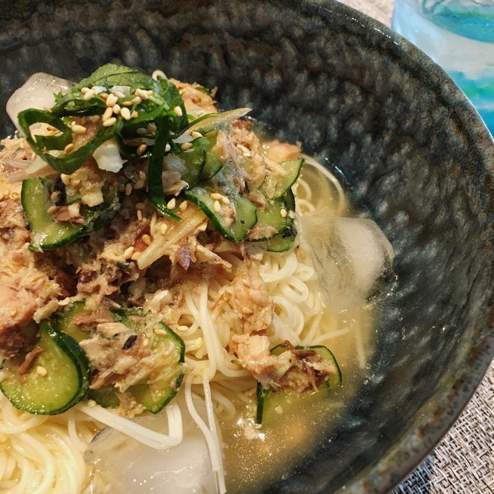 簡単すぎる鯖缶そうめん☆